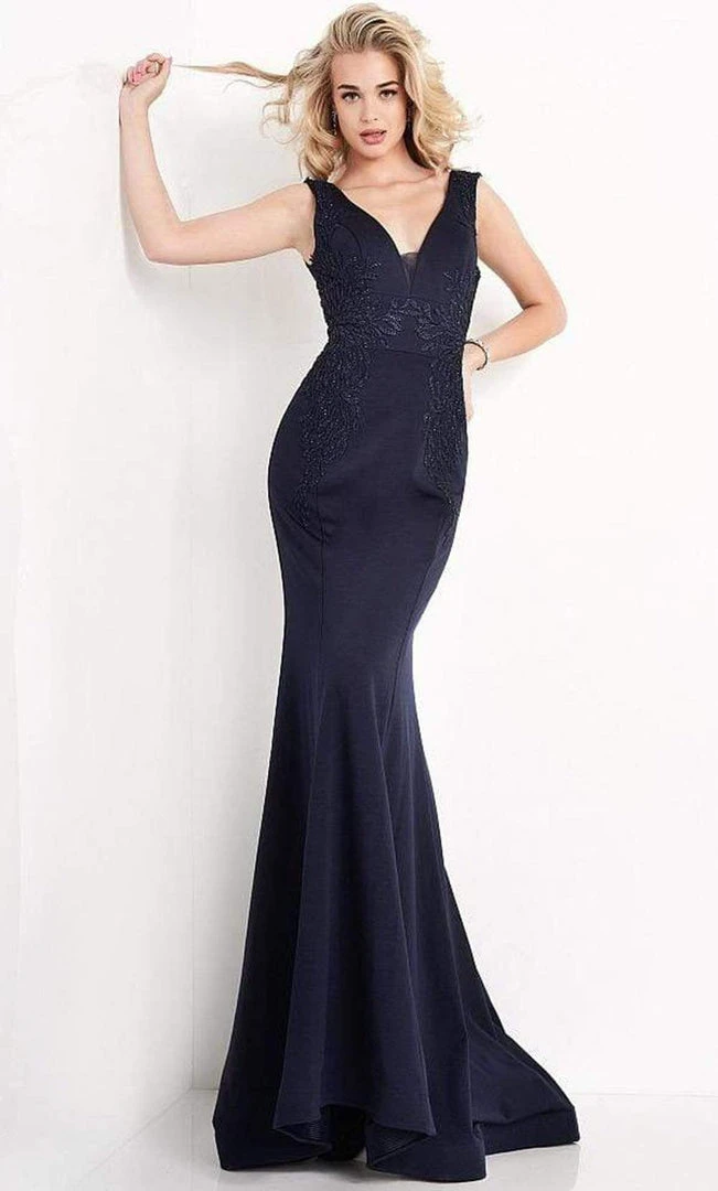 JVN By Jovani Jovani - JVN02310 Embroidered Plunging V Neck Trumpet Dress 3 JVN By Jovani Jovani - JVN02310 Embroidered Plunging V Neck Trumpet Dress