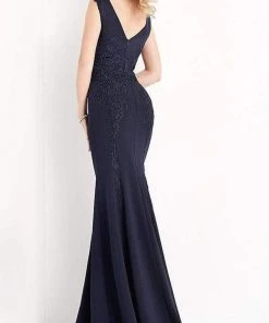 JVN By Jovani Jovani - JVN02310 Embroidered Plunging V Neck Trumpet Dress 6 JVN By Jovani Jovani - JVN02310 Embroidered Plunging V Neck Trumpet Dress