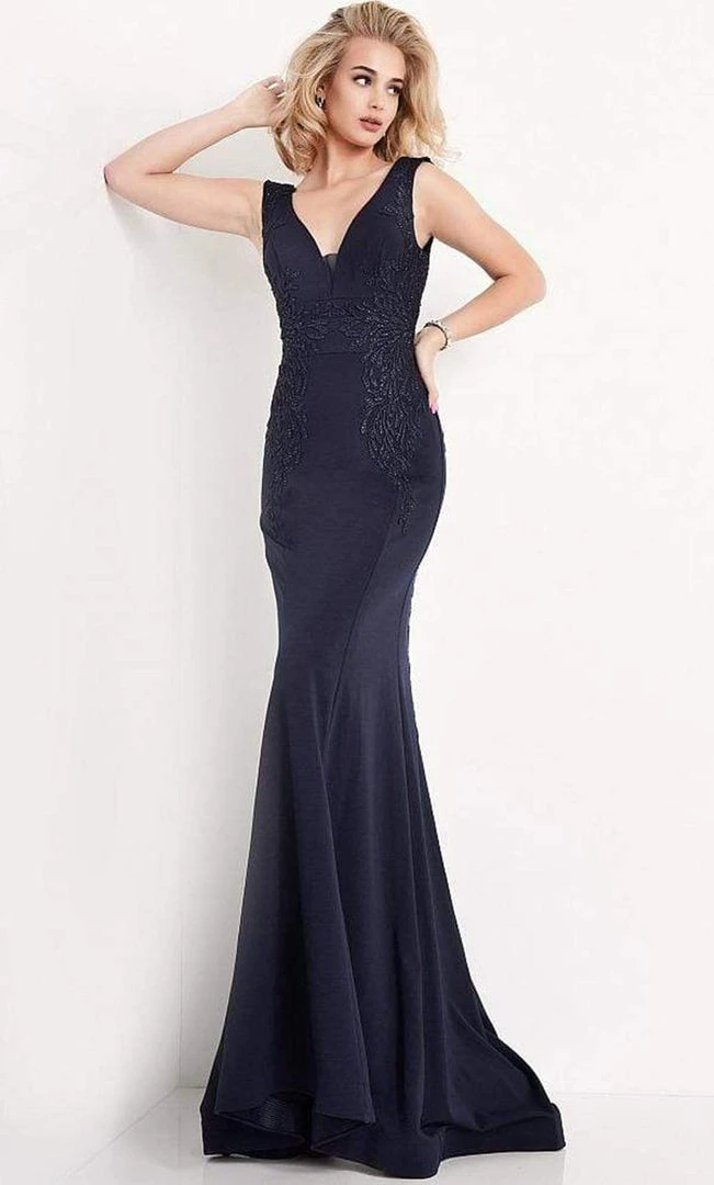 JVN By Jovani Jovani - JVN02310 Embroidered Plunging V Neck Trumpet Dress 5 JVN By Jovani Jovani - JVN02310 Embroidered Plunging V Neck Trumpet Dress