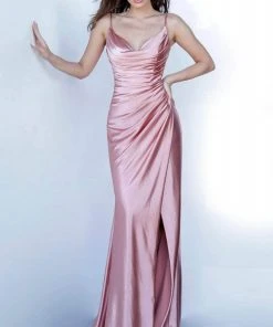JVN By Jovani Jovani - JVN03104SC Sleeveless Ruched Long Dress - 1 Pc Dusty Pink In Size 2 Available