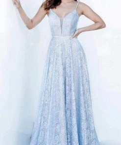 JVN By Jovani Jovani - JVN03111 Illusion Deep V-Neck Sleeveless A-Line Lace Gown