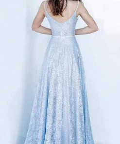 JVN By Jovani Jovani - JVN03111 Illusion Deep V-Neck Sleeveless A-Line Lace Gown