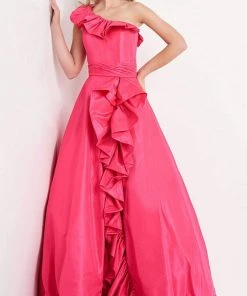 JVN By Jovani Formal Gowns Jovani - JVN03231 Asymmetric Neck Ruffled Ballgown