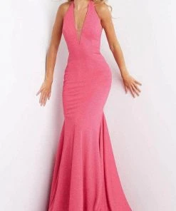 JVN By Jovani Formal Gowns Jovani - JVN04223SC Sleeveless Plunging Halter Neckline Evening Gown - 1 Pc Black In Size 2 Available