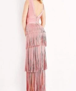 JVN By Jovani Jovani - JVN04784 Fringe V Neck Sheath Dress Formal Gowns