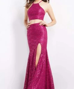 JVN By Jovani Formal Gowns Jovani - JVN08514 Two-Piece Halter Lace Gown
