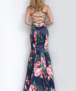 JVN By Jovani Jovani - JVN1110 Floral Print Square Trumpet Gown Formal Gowns 6 JVN By Jovani Jovani - JVN1110 Floral Print Square Trumpet Gown Formal Gowns