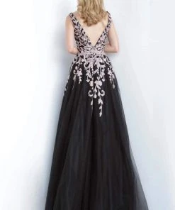 JVN By Jovani Jovani - JVN2302 Embroidered Applique Plunging V-Neck Gown 8 JVN By Jovani Jovani - JVN2302 Embroidered Applique Plunging V-Neck Gown