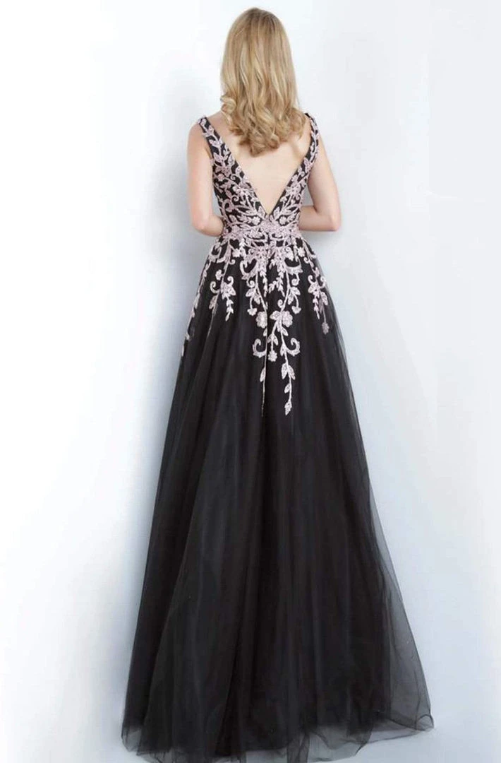 JVN By Jovani Jovani - JVN2302 Embroidered Applique Plunging V-Neck Gown 4 JVN By Jovani Jovani - JVN2302 Embroidered Applique Plunging V-Neck Gown