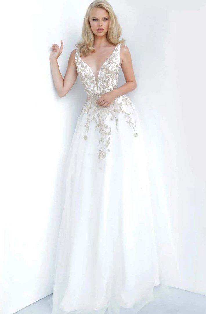 JVN By Jovani Jovani - JVN2302 Embroidered Applique Plunging V-Neck Gown 5 JVN By Jovani Jovani - JVN2302 Embroidered Applique Plunging V-Neck Gown