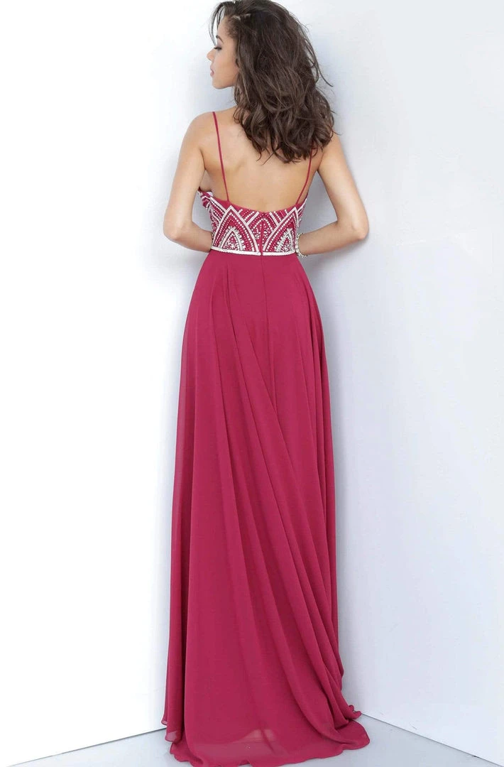 JVN By Jovani Jovani - JVN2405 Geometric Beaded V-Neck Chiffon Gown Formal Gowns 4 JVN By Jovani Jovani - JVN2405 Geometric Beaded V-Neck Chiffon Gown Formal Gowns