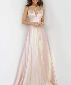 JVN By Jovani Jovani - JVN3779 Crisscross Strapped Plunging Bodice Gown Formal Gowns