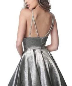 JVN By Jovani Jovani - JVN3782 Metallic Plunging V-Neck Dress