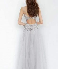 JVN By Jovani Formal Gowns Jovani - JVN4396 Embellished Plunging V-neck Ballgown