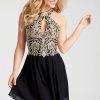JVN By Jovani Cocktail Dresses Jovani - JVN53177 Embroidered Halter Neck A-Line Dress
