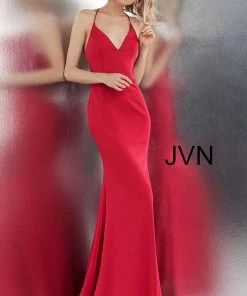 JVN By Jovani Formal Gowns Jovani - JVN55642 Plunging V-Neck Backless Jersey Gown