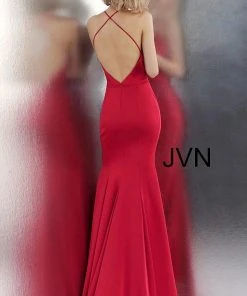 JVN By Jovani Formal Gowns Jovani - JVN55642 Plunging V-Neck Backless Jersey Gown