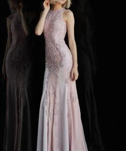 JVN By Jovani Jovani - JVN55869 Beaded Lace Halter Sheath Dress Formal Gowns 22 JVN By Jovani Jovani - JVN55869 Beaded Lace Halter Sheath Dress Formal Gowns
