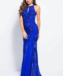 JVN By Jovani Jovani - JVN55869 Beaded Lace Halter Sheath Dress Formal Gowns