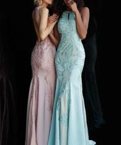 JVN By Jovani Jovani - JVN55869 Beaded Lace Halter Sheath Dress Formal Gowns 23 JVN By Jovani Jovani - JVN55869 Beaded Lace Halter Sheath Dress Formal Gowns