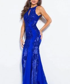 JVN By Jovani Jovani - JVN55869 Beaded Lace Halter Sheath Dress Formal Gowns 16 JVN By Jovani Jovani - JVN55869 Beaded Lace Halter Sheath Dress Formal Gowns