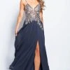 JVN By Jovani Formal Gowns Jovani - JVN55885 Jewel Adorned Plunging Illusion Gown