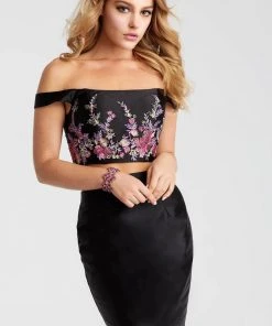 JVN By Jovani Jovani - JVN56026 Two Piece Off-Shoulder Floral Cocktail Dress Cocktail Dresses