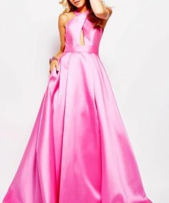 JVN By Jovani Jovani - JVN56093 Crisscrossed Halter Cutout Ballgown 10 JVN By Jovani Jovani - JVN56093 Crisscrossed Halter Cutout Ballgown