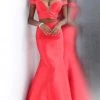 JVN By Jovani Jovani - JVN58068 Plunging Illusion Off Shoulder Trumpet Prom Dress 1 JVN By Jovani Jovani - JVN58068 Plunging Illusion Off Shoulder Trumpet Prom Dress