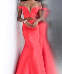 JVN By Jovani Jovani - JVN58068 Plunging Illusion Off Shoulder Trumpet Prom Dress