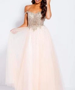 JVN By Jovani Jovani - JVN58403 Scalloped Off-Shoulder Ornate Ballgown