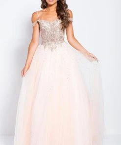 JVN By Jovani Jovani - JVN58403 Scalloped Off-Shoulder Ornate Ballgown
