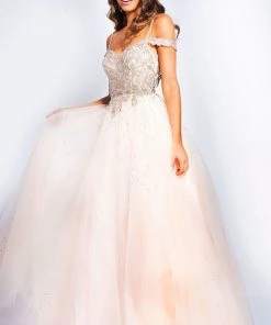 JVN By Jovani Jovani - JVN58403 Scalloped Off-Shoulder Ornate Ballgown