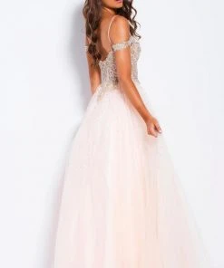 JVN By Jovani Jovani - JVN58403 Scalloped Off-Shoulder Ornate Ballgown