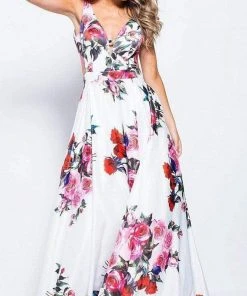 JVN By Jovani Jovani - JVN59146 V-neck Side Cutouts Floral A-line Gown Formal Gowns 10 JVN By Jovani Jovani - JVN59146 V-neck Side Cutouts Floral A-line Gown Formal Gowns