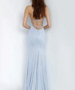 JVN By Jovani Formal Gowns Jovani - JVN60137 Sequined Jersey Halter Long Gown