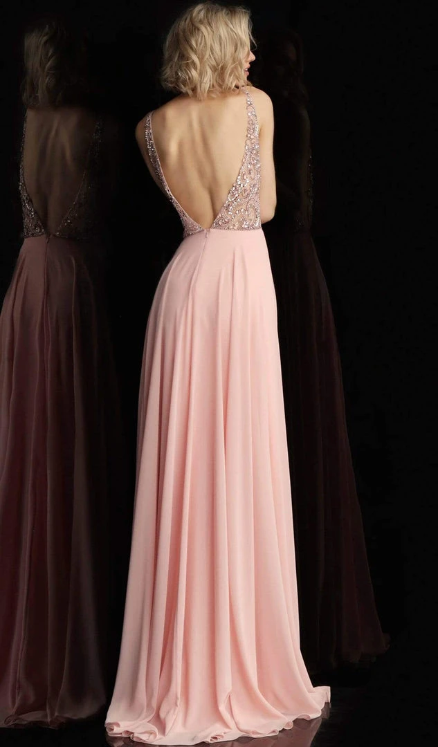 JVN By Jovani Jovani - JVN60467 Embellished Deep V-neck Chiffon A-line Dress 4 JVN By Jovani Jovani - JVN60467 Embellished Deep V-neck Chiffon A-line Dress