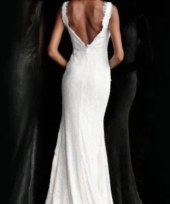 JVN By Jovani Jovani - JVN60595 Embellished Lace Deep V-neck Trumpet Dress