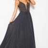 JVN By Jovani Formal Gowns Jovani - JVN60599 Embellished Deep V-neck A-line Dress