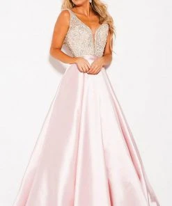 JVN By Jovani Formal Gowns Jovani - JVN60696 Plunging V-neck A-line Dress