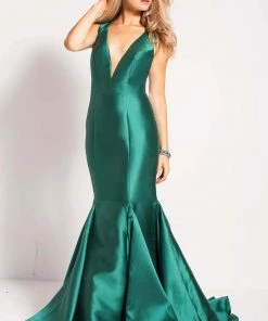 JVN By Jovani Jovani - JVN60917 Plunging V-Neck Ribbon Ornate Mermaid Gown Formal Gowns