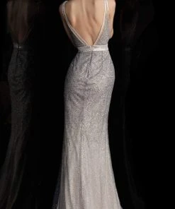 JVN By Jovani Formal Gowns Jovani - JVN62500 Metallic Illusion V-Neck Sheath Gown