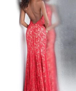 JVN By Jovani Jovani - JVN63391 Fully Lace Deep Halter V-neck Trumpet Dress