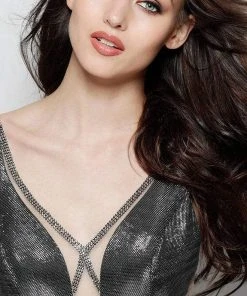 JVN By Jovani Jovani - JVN65631 Shimmering Metallic Sheer A-Line Cocktail Dress 10 JVN By Jovani Jovani - JVN65631 Shimmering Metallic Sheer A-Line Cocktail Dress