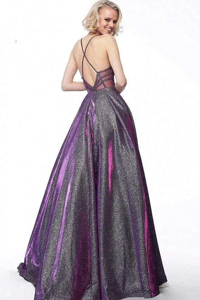 JVN By Jovani Jovani - JVN65851 Metallic Crisscross Strapped A-Line Gown 10 JVN By Jovani Jovani - JVN65851 Metallic Crisscross Strapped A-Line Gown
