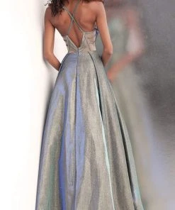 JVN By Jovani Jovani - JVN65851 Metallic Crisscross Strapped A-Line Gown