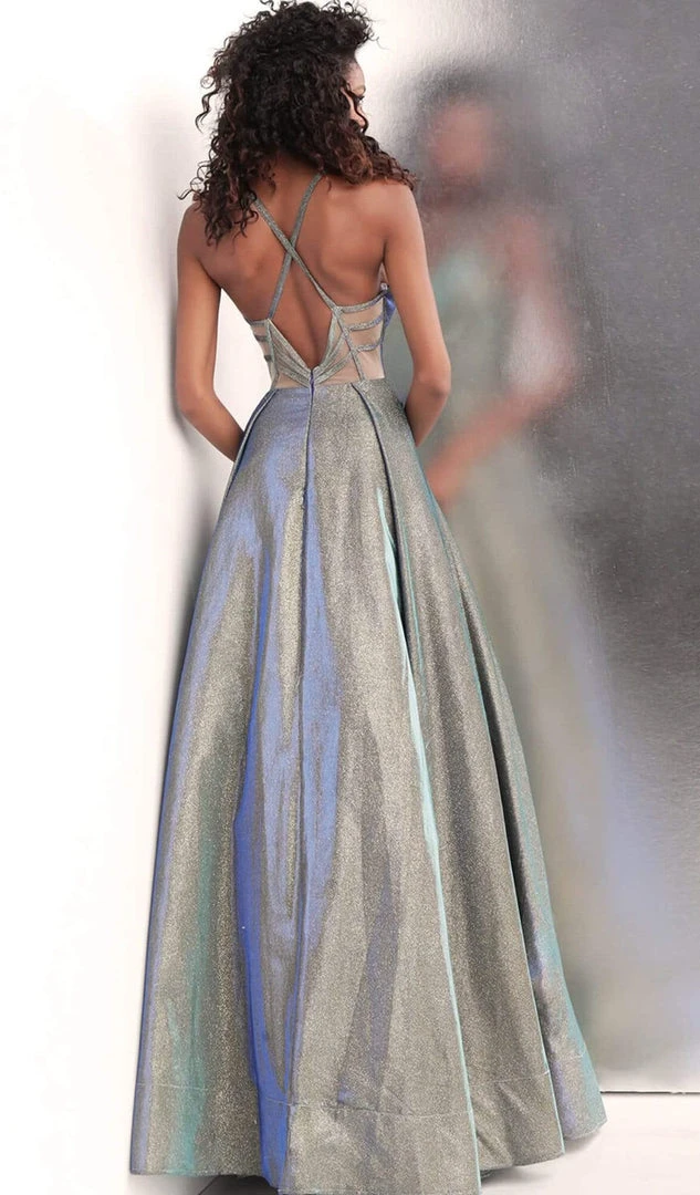 JVN By Jovani Jovani - JVN65851 Metallic Crisscross Strapped A-Line Gown 4 JVN By Jovani Jovani - JVN65851 Metallic Crisscross Strapped A-Line Gown
