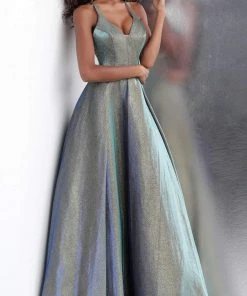 JVN By Jovani Jovani - JVN65851 Metallic Crisscross Strapped A-Line Gown 12 JVN By Jovani Jovani - JVN65851 Metallic Crisscross Strapped A-Line Gown