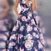 JVN By Jovani Jovani - JVN66938 Plunging Floral Print Satin Ballgown