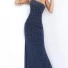 Formal Gowns Jovani - Lace Up Beaded Trumpet Gown 1170SC - 1 Pc Navy In Size 8 Available